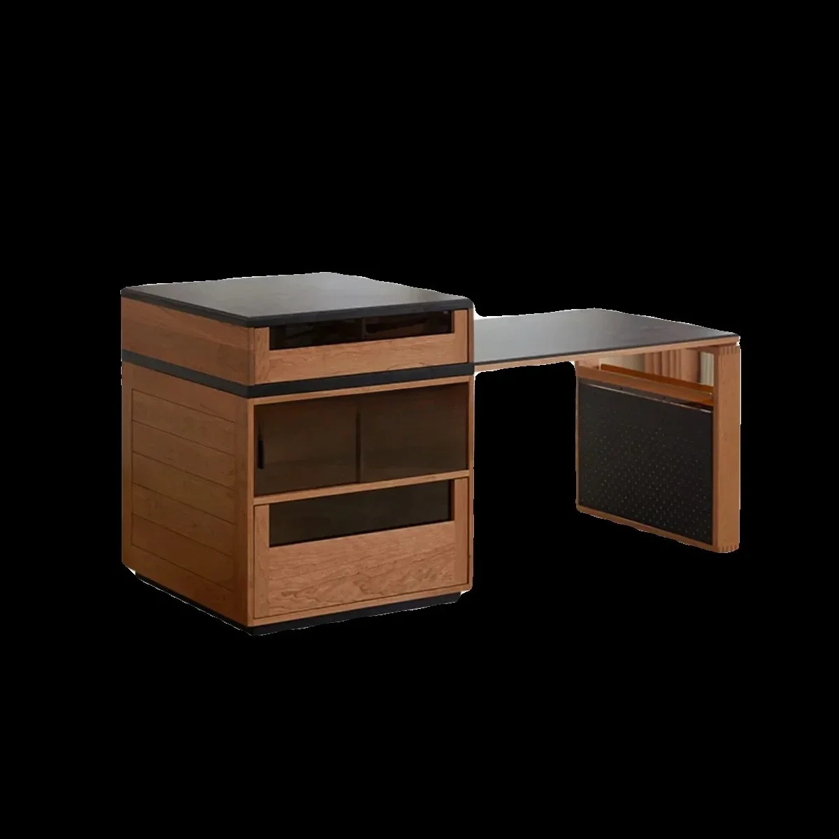 

Solid wood island dining table integrated retractable Japanese cherry wood dining side bar cabinet rock slab