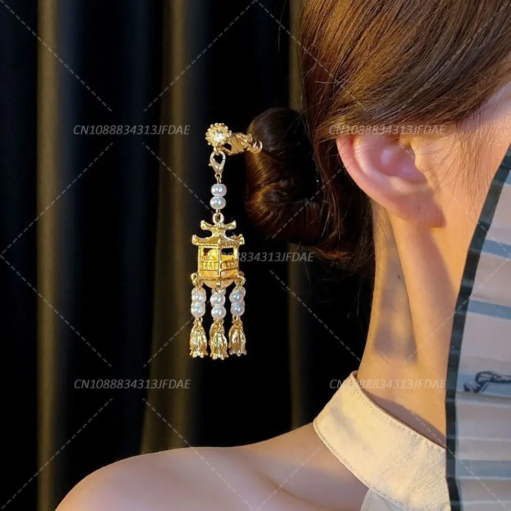 Chinese Style Hair Stick Glowing Lotus Lantern Hairpin Women Ancient Style Palace Lantern Hair Stick Flower Tassel Hair Insert view 2