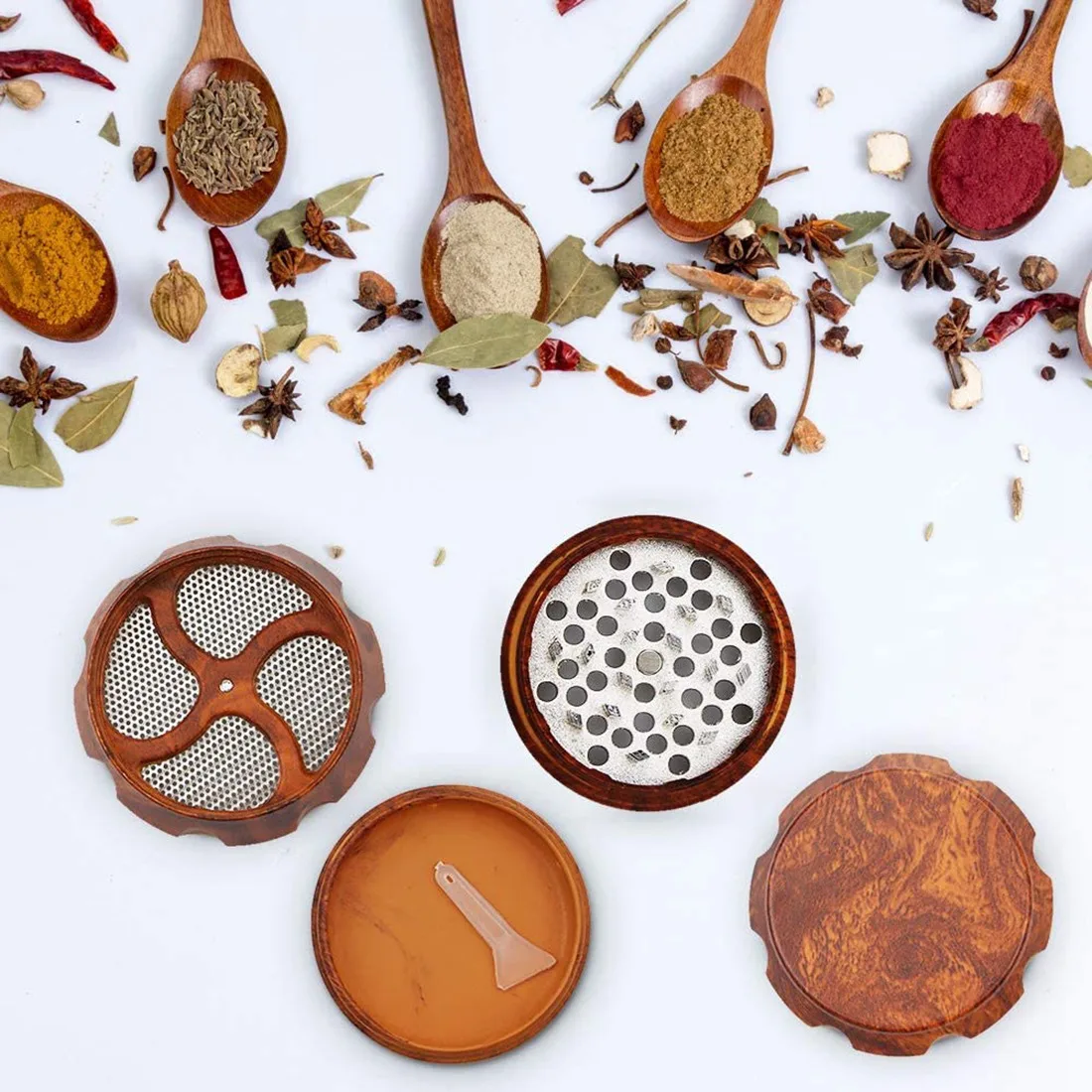 Wooden Grinder Large Capacity 4-Layer Grinder With Pollen Scraper Suitable For Home Kitchen Eco-Friendly