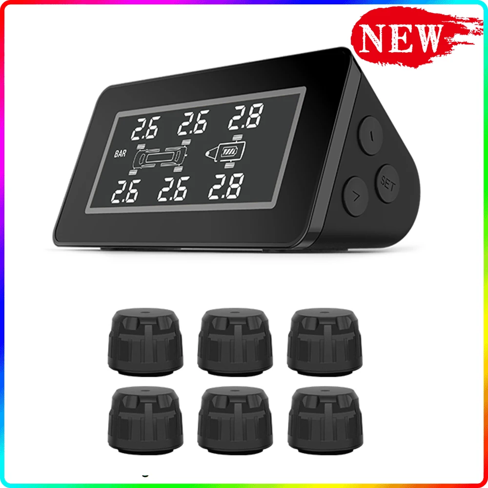 

2023 NEW Truck Car TPMS Tyre Pressure Monitoring System Digital LCD Display 6 Tire Sensors 0-13.7 bar Security Alarm Automotive