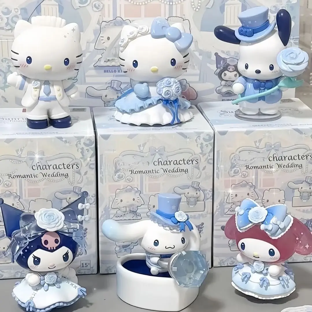 In Stock Sanrio Series Hello Kitty Kuromi My Melody Cinnamoroll Pochacco 6-Piece Set Romantic Wedding Series Cartoon Dolls