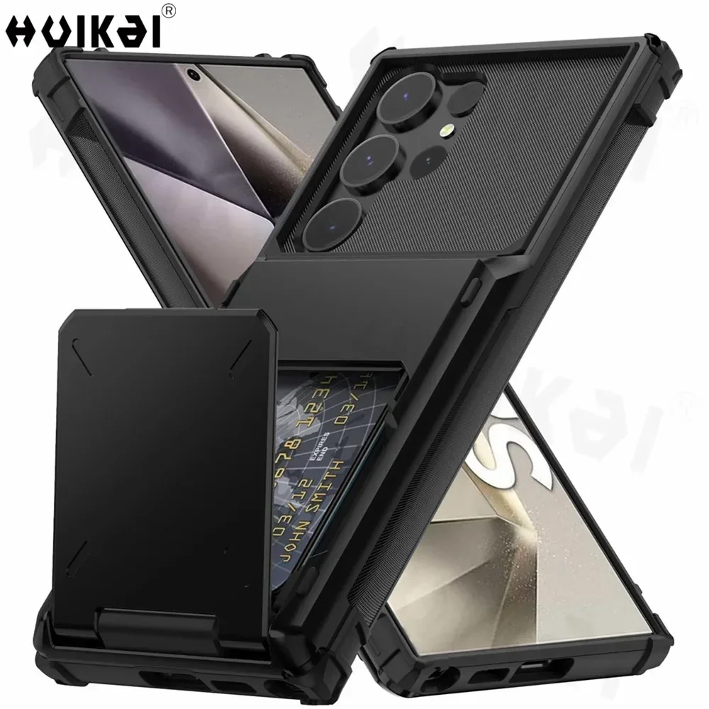 Card Holder Case For Samsung Galaxy S25 Ultra S23 S23 S22 Note 20 10 S10 Plus Heavy Duty Wallet Hidden Flip Slot Protective Cove