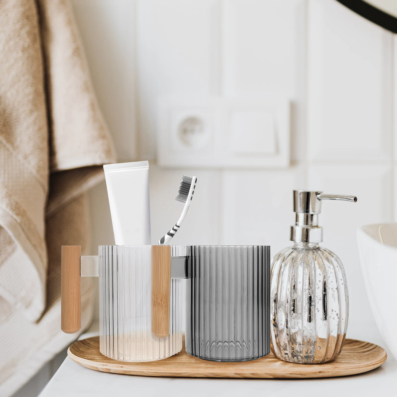 

4Pcs Toothbrush Cup Bathroom Mouthwash Cups Unbreakable Reusable Plastic Travel Cups Storage Holders Comfortable Grip