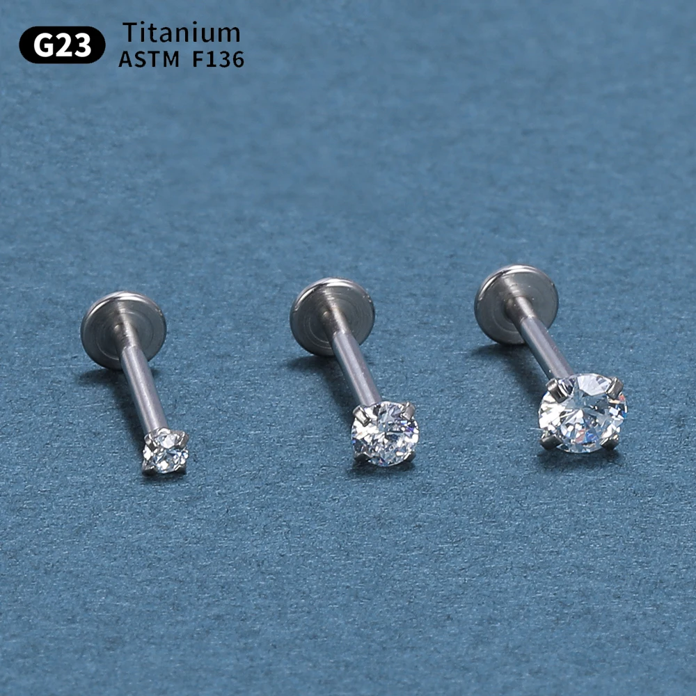 10pcs Wholesale G23 Titanium Piercing Labret Lip Stud Zircon 20/18/16g Small Earring Foe Women Fine Lip Stud Set Body Jewelri