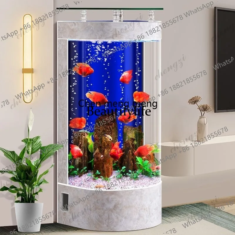 

R134 Intelligent constant temperature automatic water circulation glass fish tank ecological aquarium round small floor tank