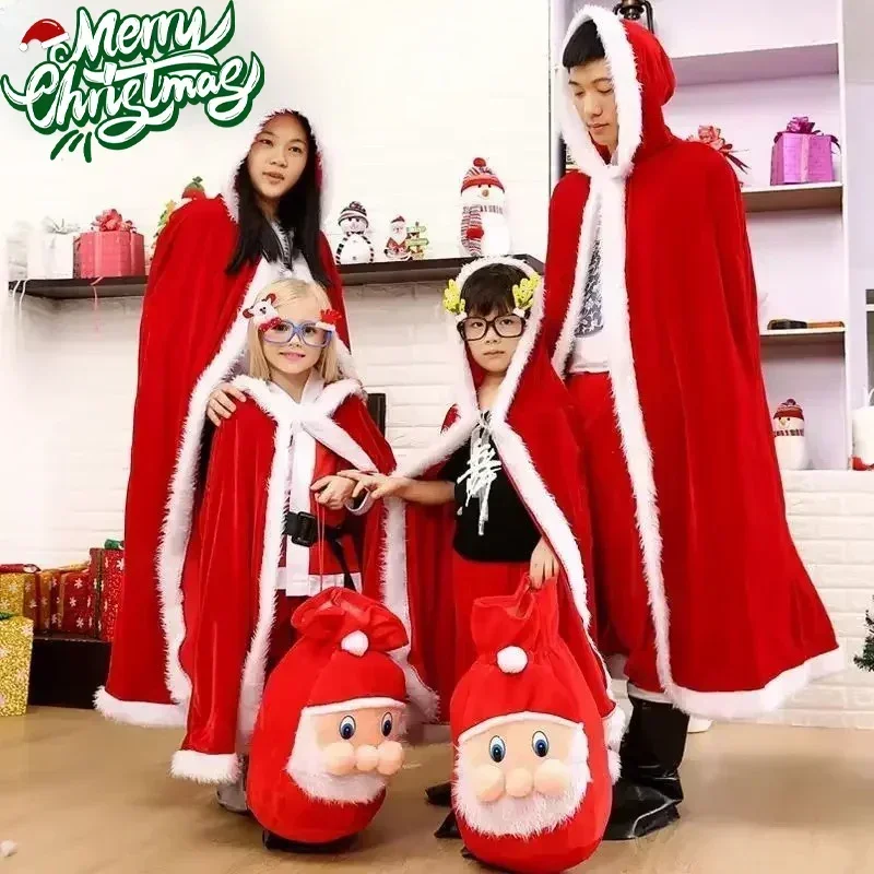 3 Size Women Girls Christmas Red Velvet Hooded Cape Cloak Party Sexy Santa Cosplay Christmas Costumes Cloak Decoration