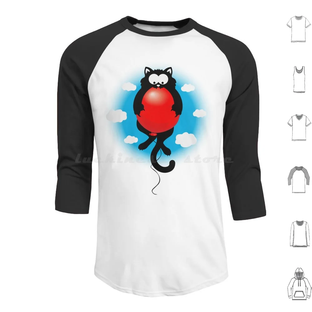 When Cats Fly Hoodie Cotton Long Sleeve Cats Cat Cute Scared Black 9 Lives Fly Flying Up Adventure Attack Dead Sky