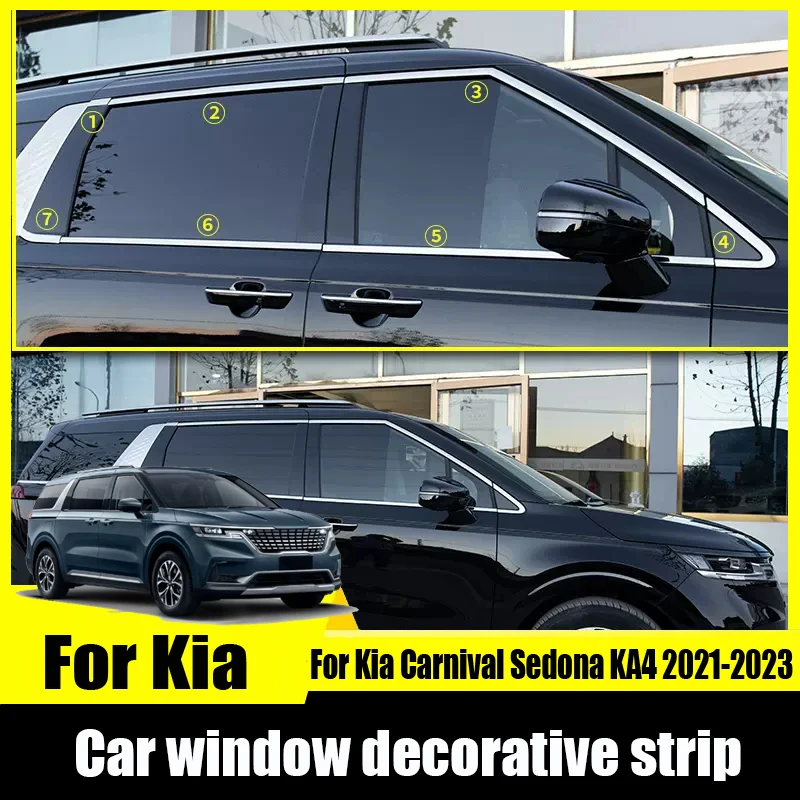 For Kia Carnival Sedona KA4 2021 2022 2023 Stainless steel Car window bright decorative strip Automobile modification accesoire