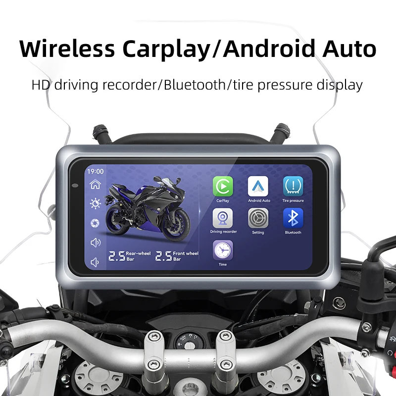 Motorcycle Navigation HD Driving Recorder Wireless Carplay Android Auto Mobile Interconnect Dual Bluetooth Tire Pressure Display