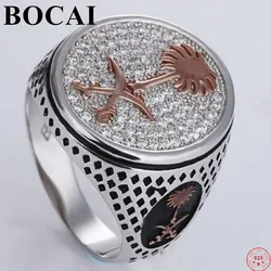 BOCAI S925 Sterling Silver Rings for Men New Jewelry Trendy Inlaid  Zircon Retro Totem Pure Argentum Gem Hand Ornaments