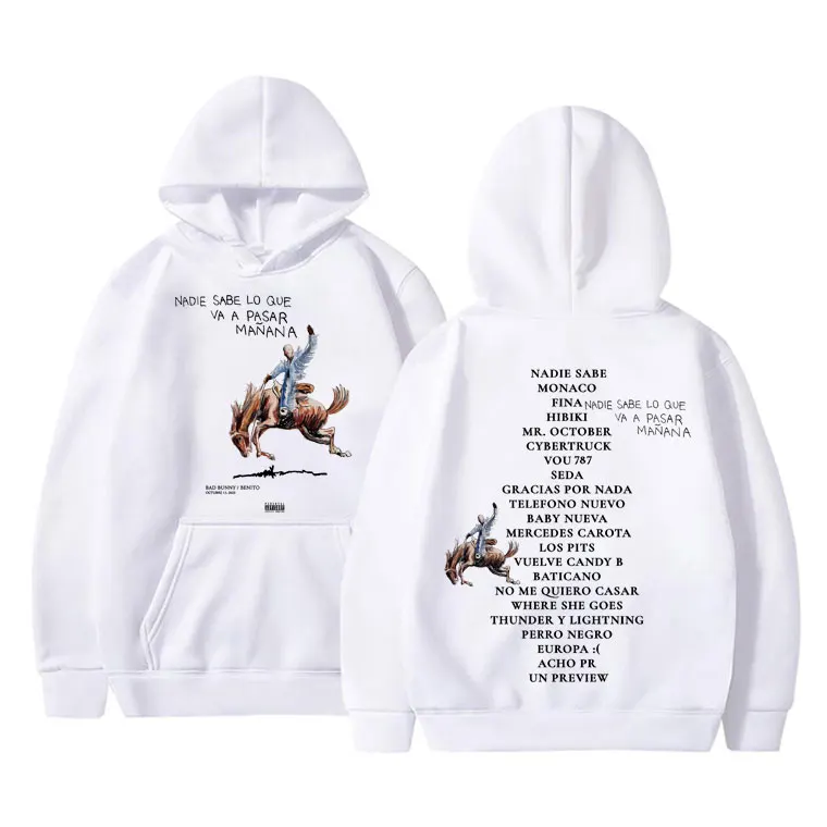 Rapper Bad Bunny Nadie Sabe Lo Que Va A Pasar Mañana Hoodie Autumn Winter Men Hip Hop Oversized Hoodies Men's Vintage Sweatshirt