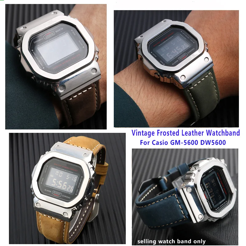 Vintage Frosted Genuine Cow Leather Watchband For Casio GM-110 GM-5600 DW5600 DW-5600 GA2100/2110 Watch Band Bracelet Strap 16mm