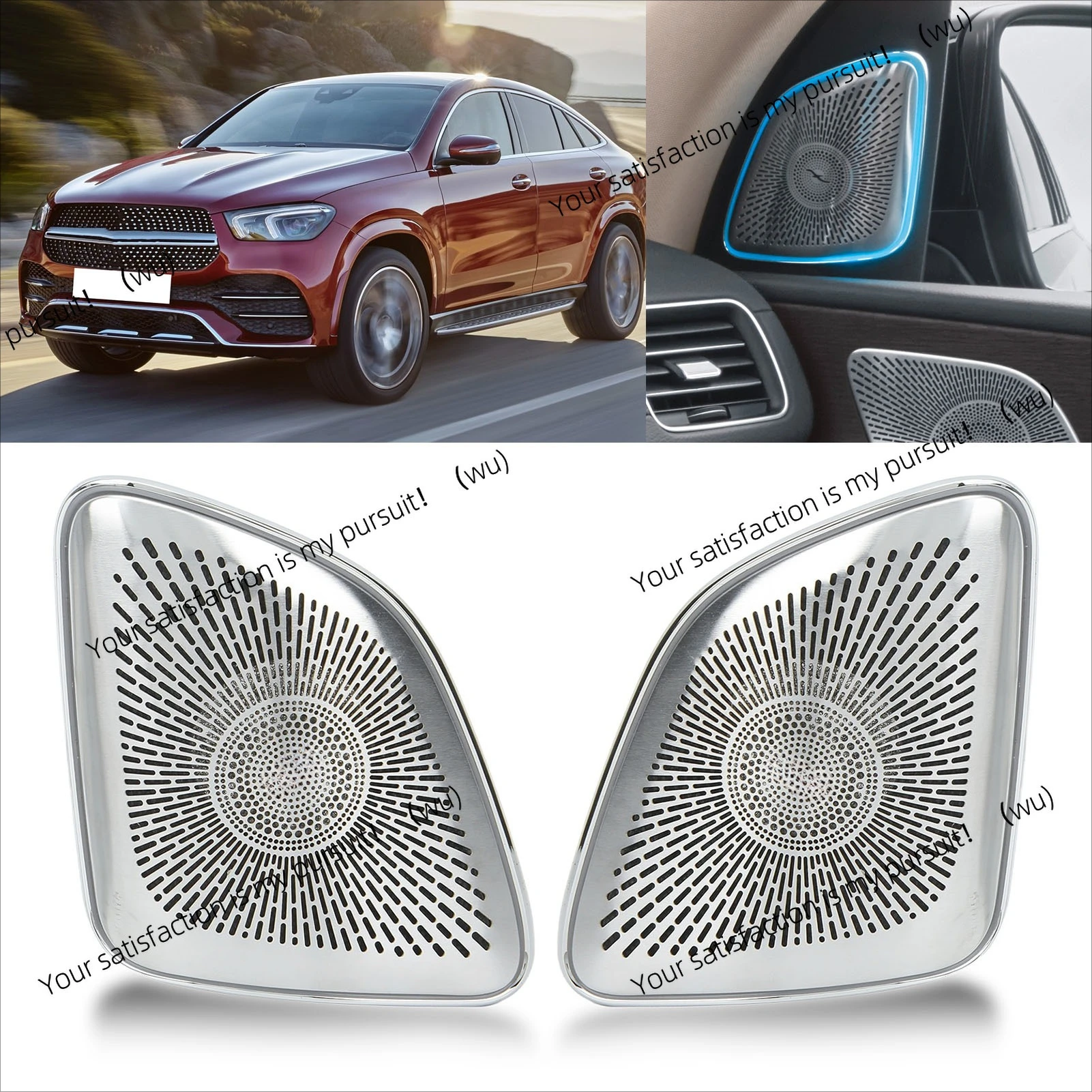 Car A Pillar Speaker Cover With 64 Color LED Ambient Lighting Matte Chrome Cover for Benz GLE/GLS‑Class W167 X167 2020 Onwards