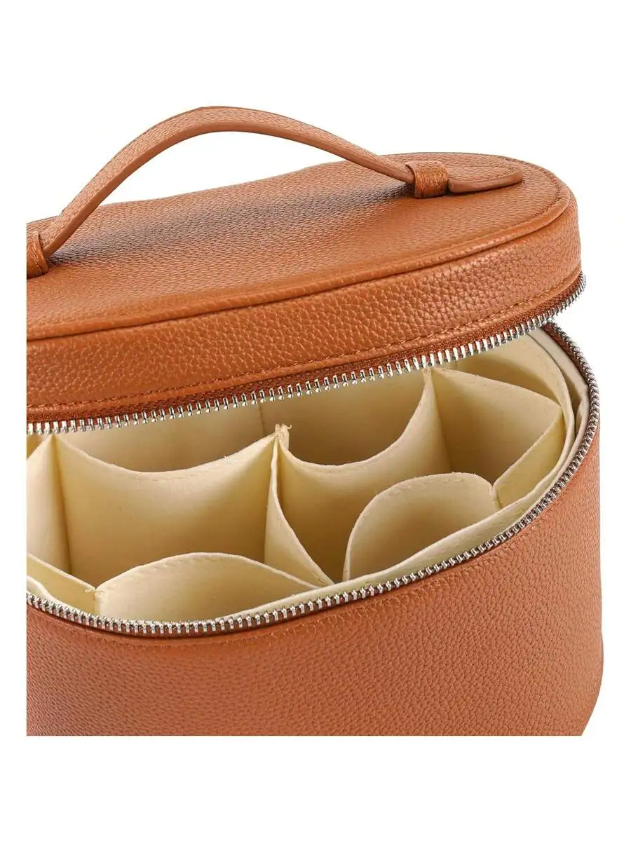 

Makeup Bag Vanity Case Cosmetic Bag With Removable Divider Travel Toiletry Bag For Women Portable Make Up Box Organizer, Brown