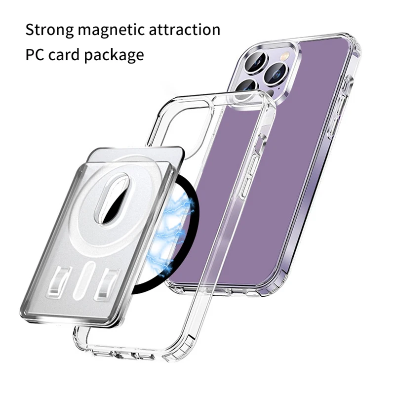 For Magsafe Transparent Magnetic Wallet Clip Phone Back Sticker For Iphone12Pro 13 14 Pro Max Macsafe Card Bag On Sleeve