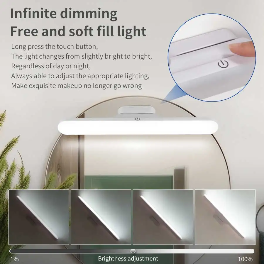 LED Fill Light Simple Lighting Magnetic Reading Light For Bedroom Wardrobe Bathroom Touch Adjustable Rechargeable Hanging Lights