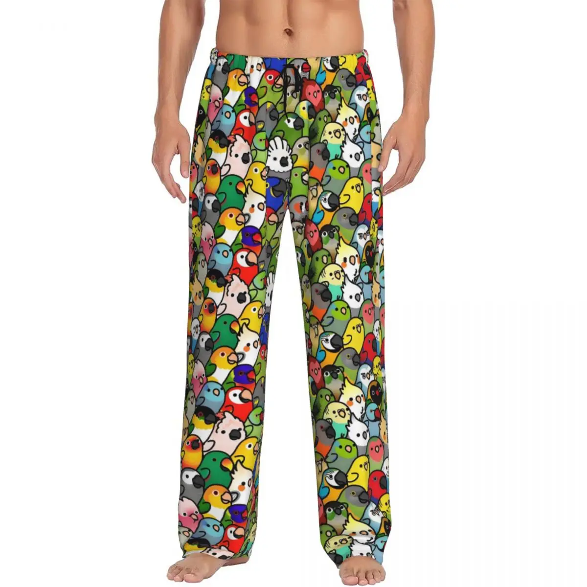 Celana Piyama Pria Motif Burung Beo Custom Print Macaw Squad Sleepwear Sleep Lounge Bottoms dengan Kantong