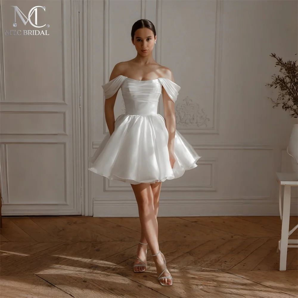 

Simple Short Wedding Dresses 2026 Off The Shoulder A Line Puffy Satin Bridal Gowns For Wedding Wholesale Robe De Noiva