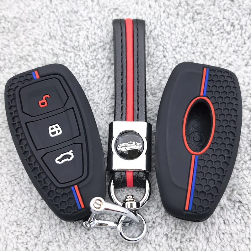 Silicone Car Remote Car Key Case Keychain Accessories for Ford ST Line Fiesta Focus Mondeo Ecosport Kuga Edge Escape Metallic