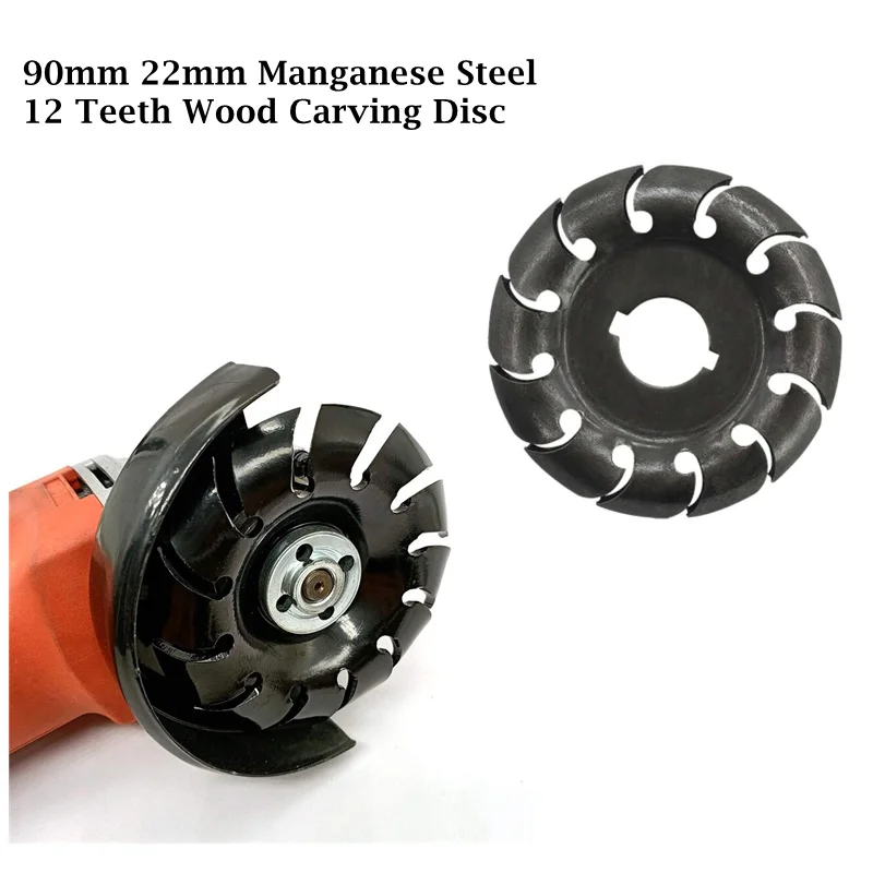 90mm Manganese Steel Saw Blade 12 Teeth Wood Carving Disc 22mm Bore Grinder Wood Shaping Blade for 125 Angle Grinder Woodworking