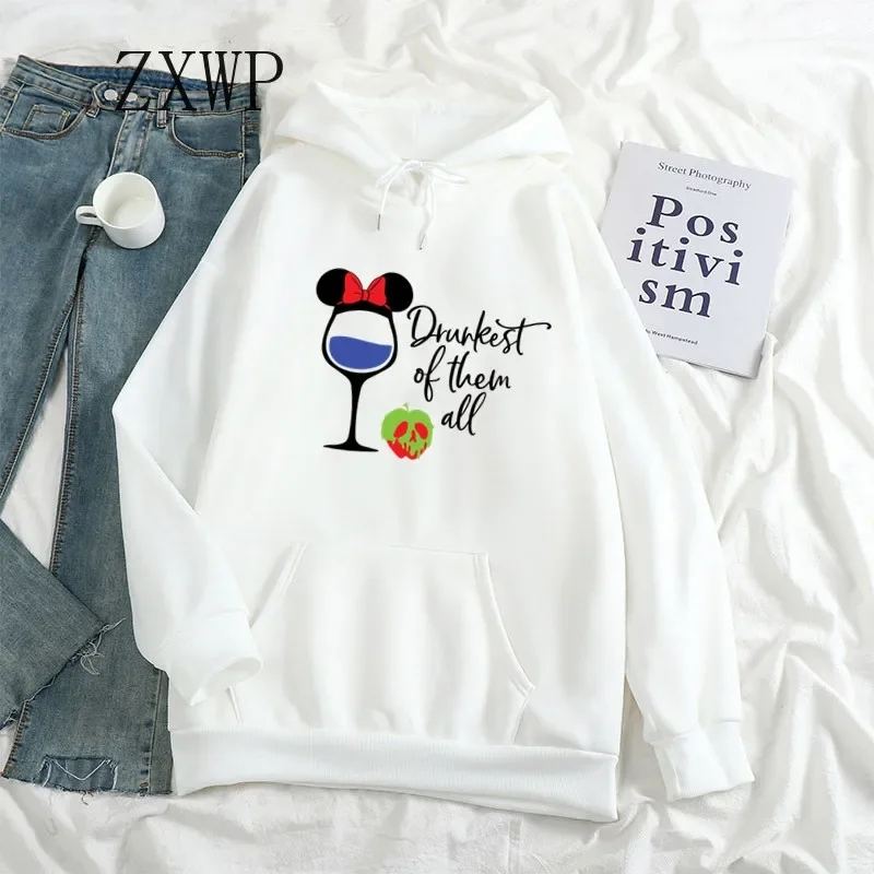 Snow white Princess Hoodie Women Printed Cartoon Little Mermaid Wine Glass Hoodies Female Sweatshirt Harajuku Tops Clothing