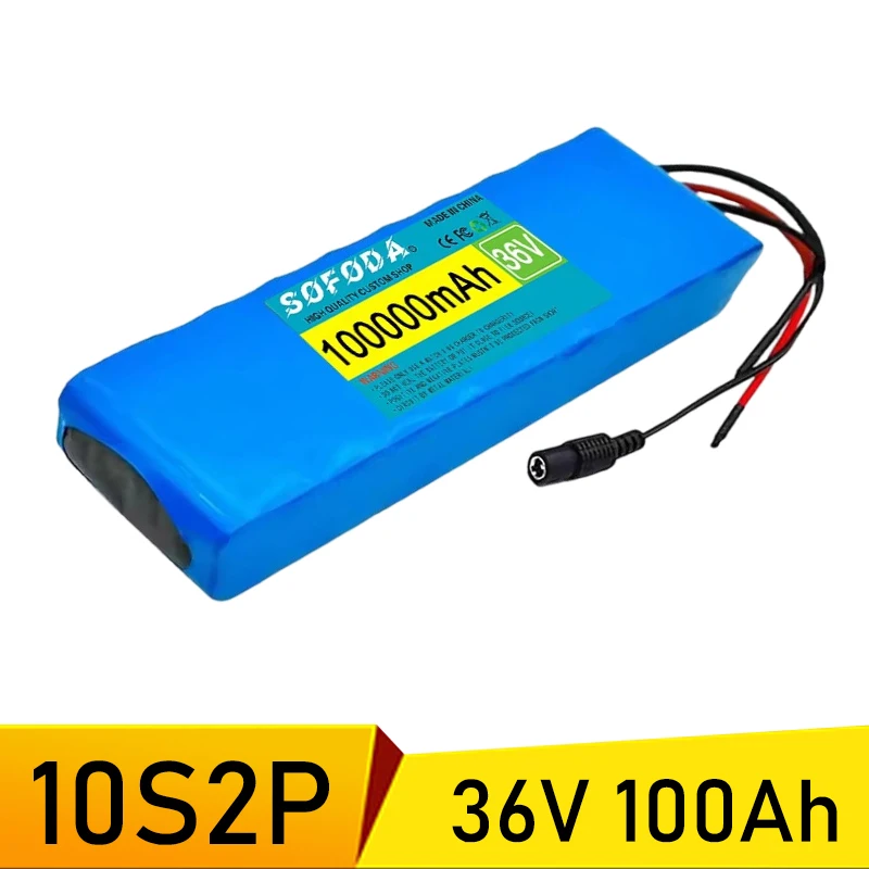 36V 100000mAh 10S2P 18650 Lithium ion Large Capacity Battery Pack with BMS and Multiple Plug Options