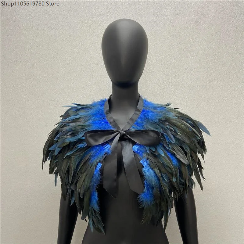 Gothic Four-layer Feather Shrug Shawl Feather Shoulder Wrap Cape Jacket Feather Costume Halloween Rave Party prom clothes 2026