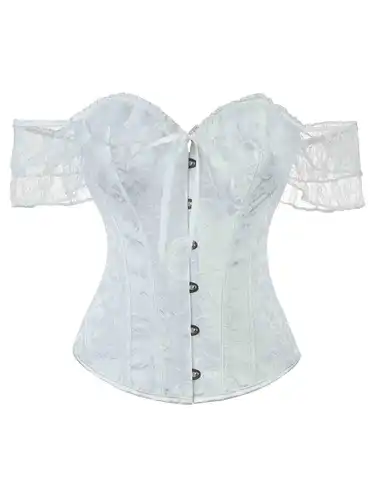 La nueva camisa moldeadora de cuerpo de espina de pescado de encaje retro de Corset con tirantes y mangas de burbuja recogidas para sujetar el esterno.