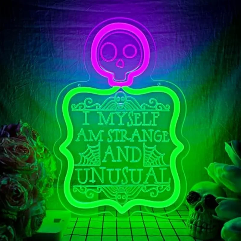 

Неоновая вывеска I Myself Am Strange и необычный череп с регулируемой яркостью, неоновая вывеска, настенный декор для вечеринки, мужской пещеры, подарки на день рождения, Рождество