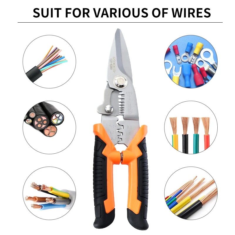 Wire Stripper CR-V Professional Electrician Pliers Wire Cutters Multitool Copper Pipe Crimping Pliers for Electrician Hand Tools