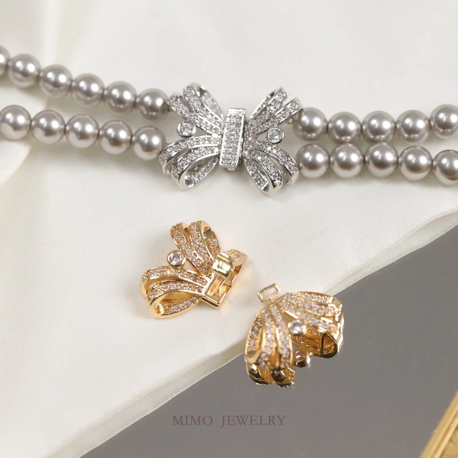 Gold Plated Copper Bow Beaded Double Layer Buckle Fastener Clasp DIY Jewelry Making Accessories Buckle For Necklace Bracelet