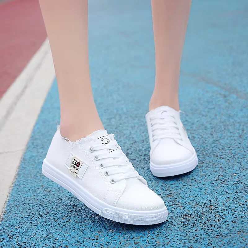 Women\'s Shoes Spring White Shoes Comfortable Student Sports Flat Shoes Sports Shoes Fashionable Casual Canvas Shoes for Women
