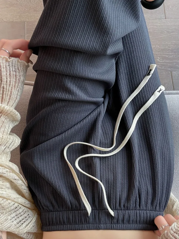 

Брюки с высокой талией и широкими штанинами, женские, облегающие, повседневные, тонкие, летние, 2023, корейская мода, прямой крой, спортивные брюки для отдыха