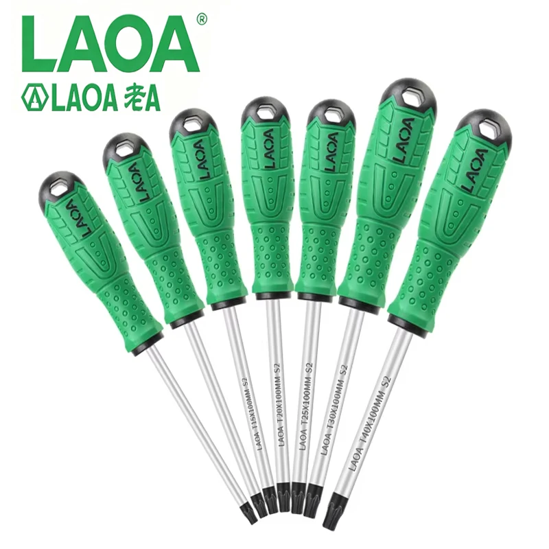 LAOA Torx Screwdriver Set Industrial Grade S2 Alloy Steel Magnetic Tip T8-T40 Full Sizes for Automotive Mechanical Repair