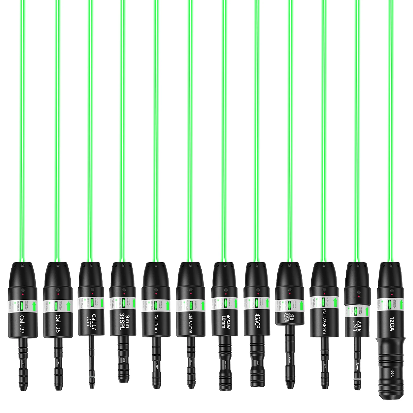 

Cal .17.177/Cal.25/Cal.27/Cal 6.5mm/7.62mm Dual-Mode (Red/Green) Laser Trainer: Features Static Calibration & Target Lock..