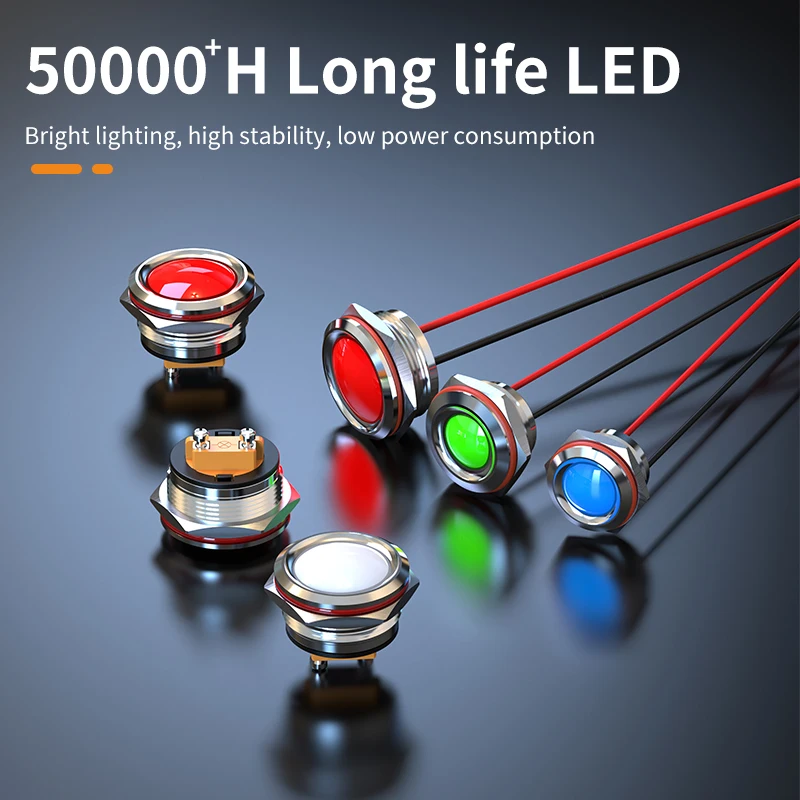 LANBOO 16mm/19mm/22mm/25mm Metal Indicator Light—Red,Green,or Blue Options Available;Single-Color,Dual-Color,Tri