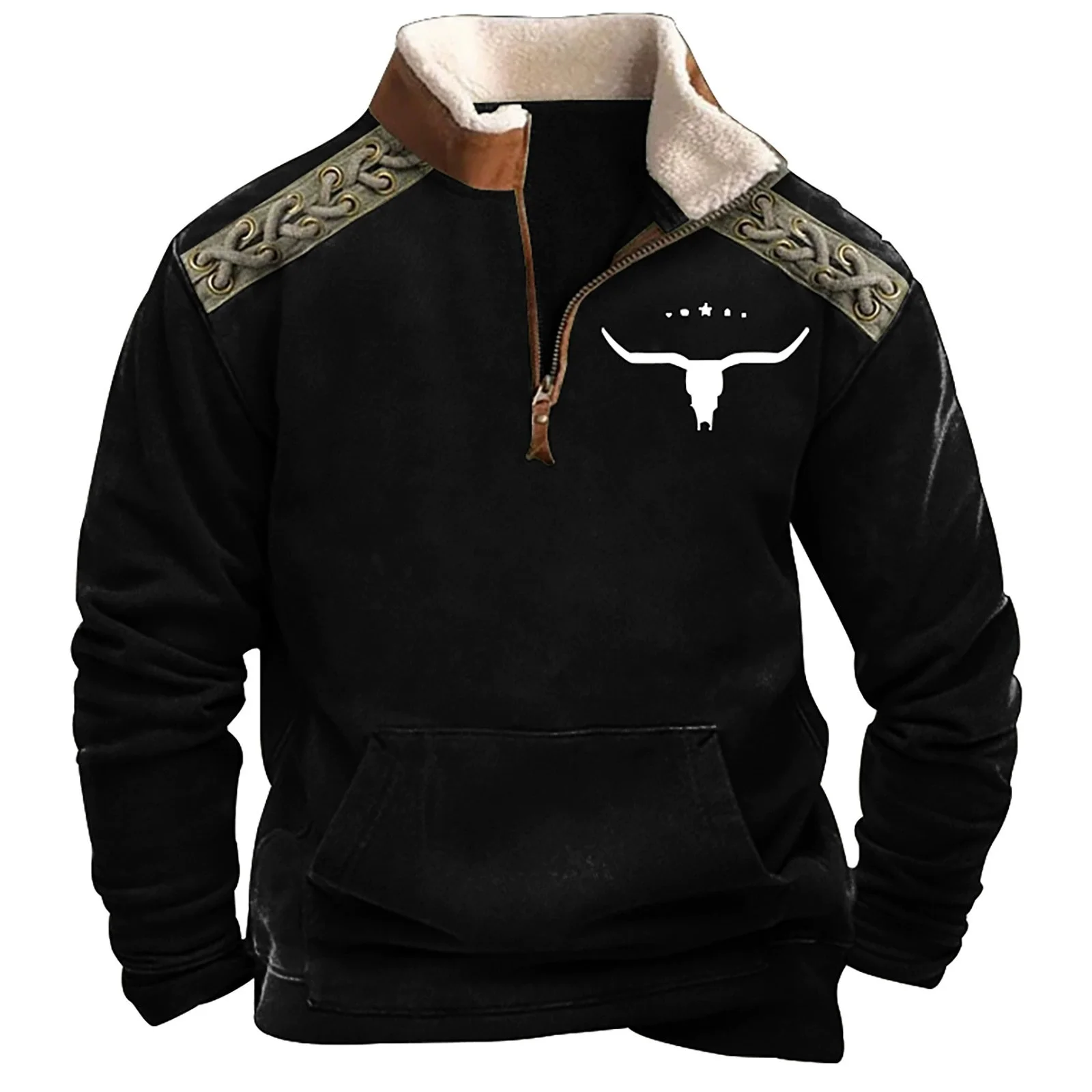 New spring and fall trend men's 3D digital Printed long sleeve stand Collar half zip hoodie Men's outdoor sports Casual hoodie