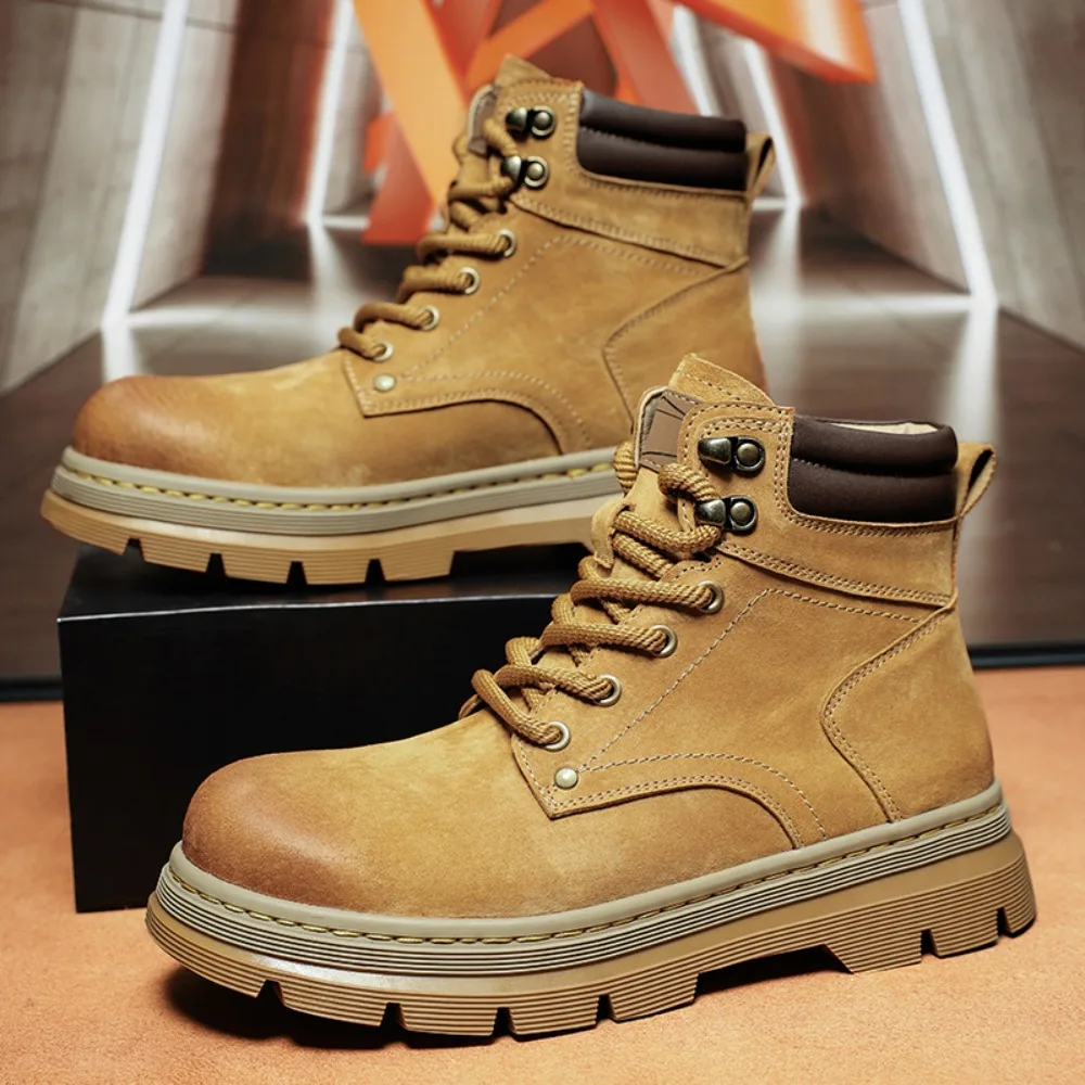 Fashion Men Boots Spring Comfortable Platform Leather Shoes Men Trend Brown Non-slip Work Boots for Men Casual Shoe Cowboy Boots