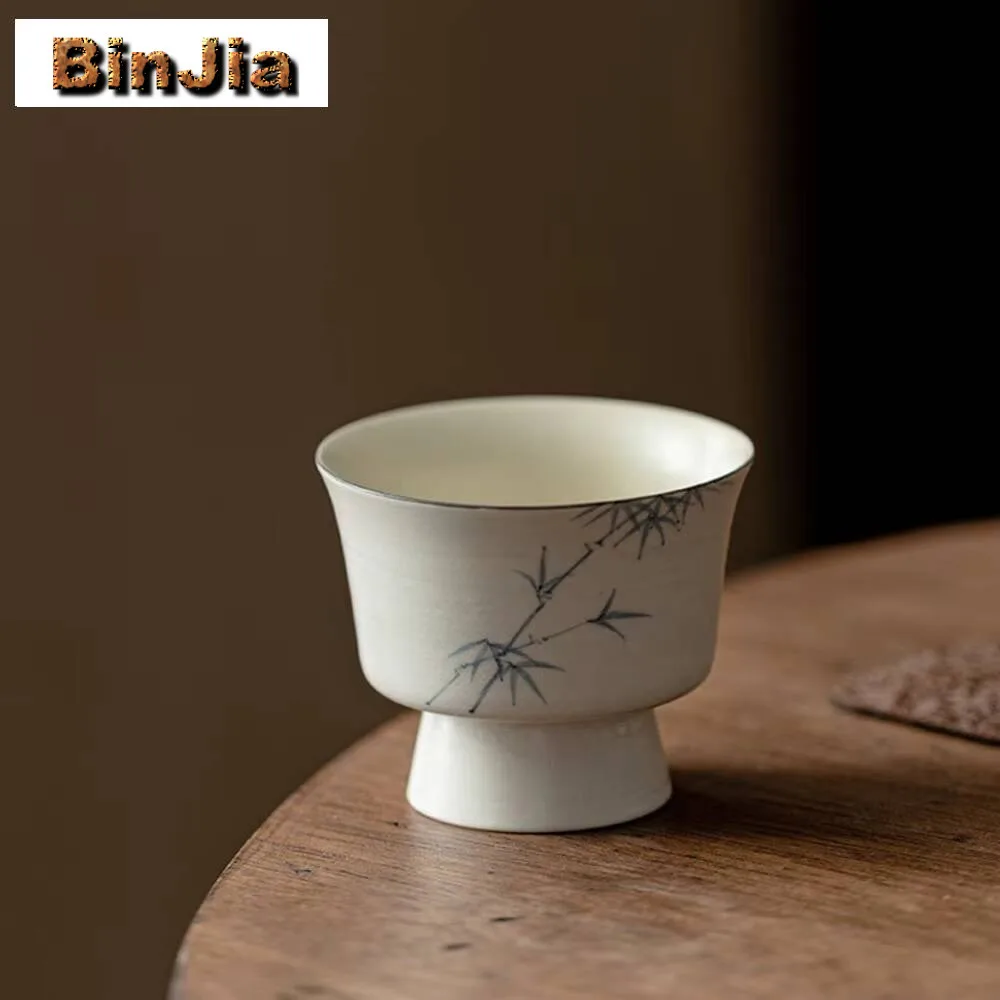 

80 мл ручная роспись чернил бамбуковая керамическая чайная чашка порошок Инь белая вода лунная чашка чайная мастер чаша Чашань кунг-фу чайная посуда подарок ремесло
