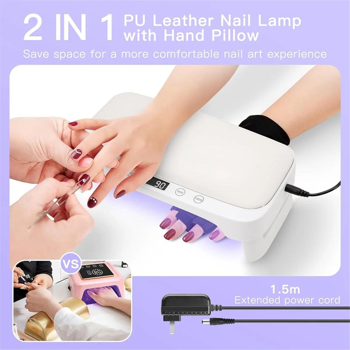 UV Nail Lamp with Arm Rest UV Gloves, LED Nail Light for Gel Nails Polish, 4 Timer Foldable Nail Dryer EU Plug