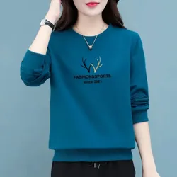 New Spring and Autumn Fashion Trend Round Neck Loose Versatile Solid Color Casual Long Sleeve Large Women's Temperament Sweater