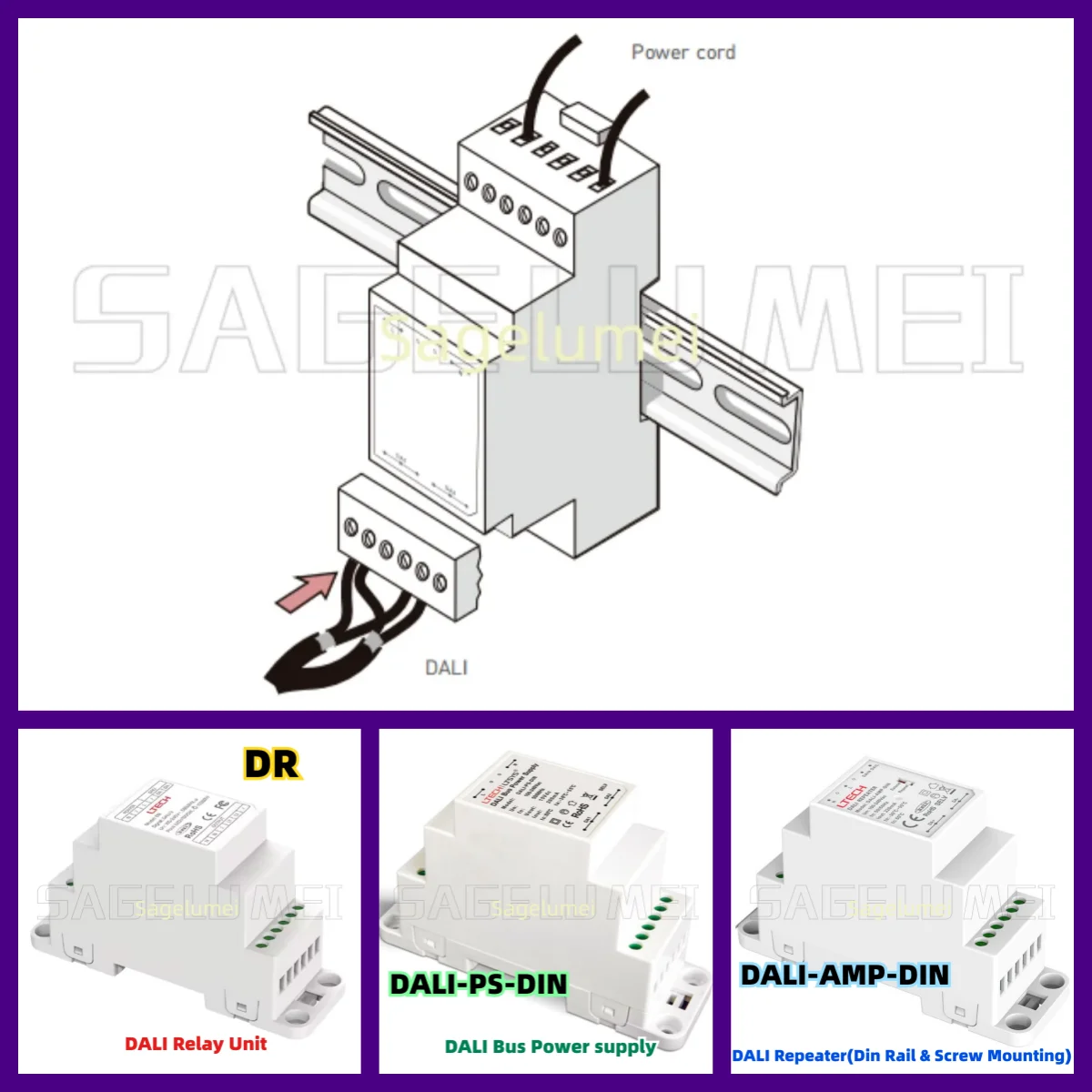 DALI Controller Dimmer Bus Power supply DALI-PS-DIN Relay Unit DR DALI Repeater DALI-AMP-DIN Input Volt LTECH for Led Striplight