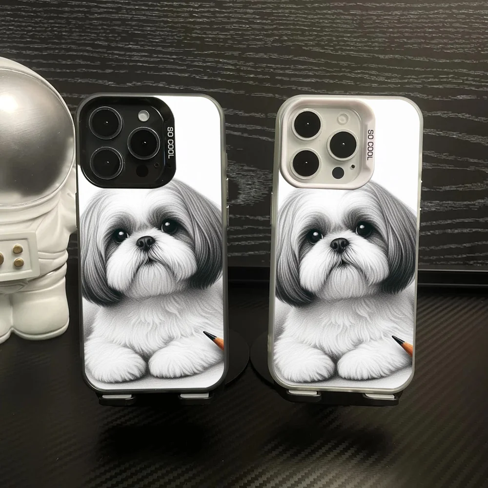 

Shih Tzu Painting Cute Animal Phone Case IMD Color Silver Shell For IPhone 16 15 14 13 12 Pro Max Plus