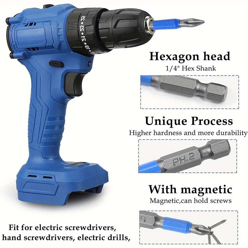 Stonego S2 Steel Screwdriver Bits 1/4 Hex Shank PH2 Magnetic Cross Head Anti Slip Electric Drill Bits For Power Tool Maintenance