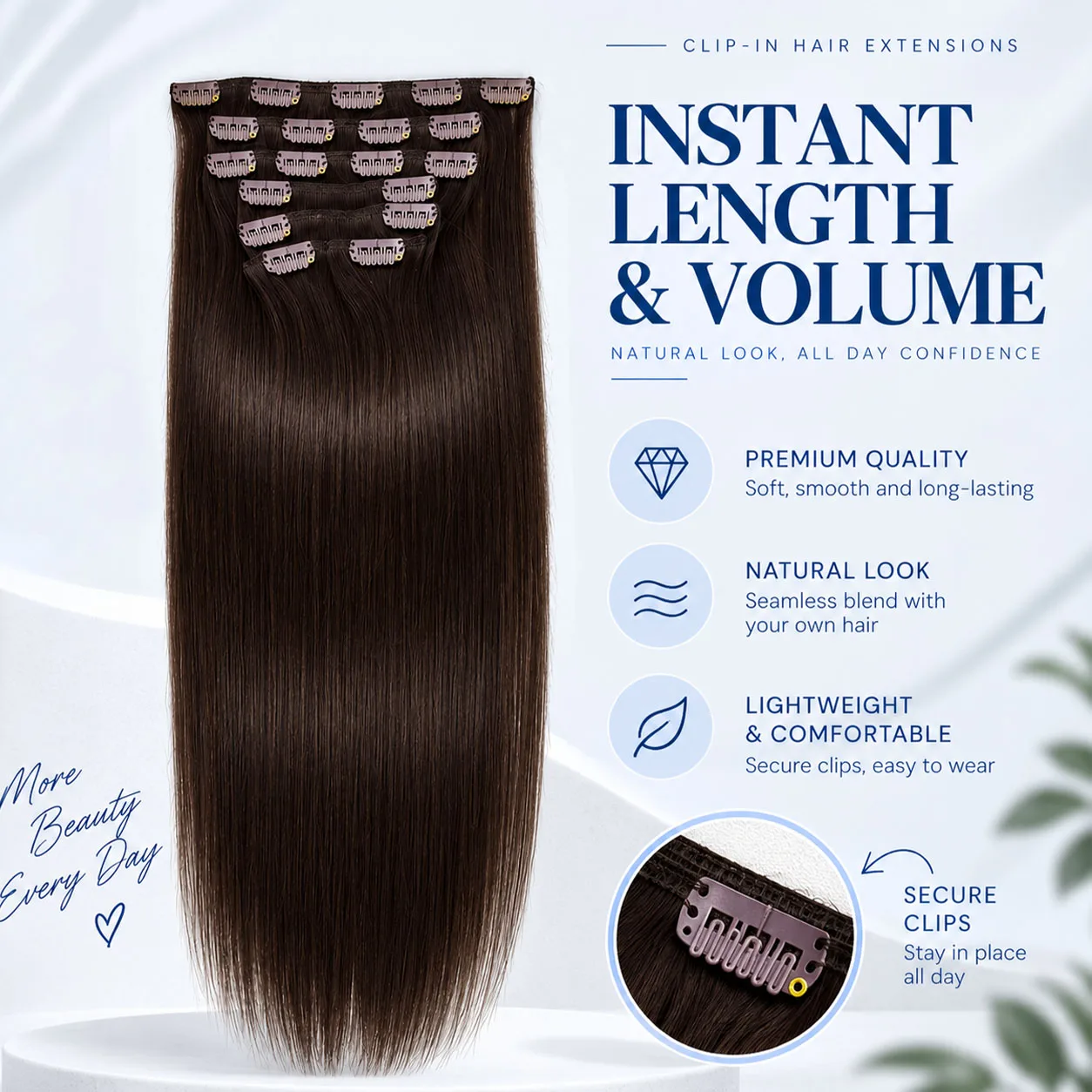 Brown Clip in Hair Extensions 100% Real Human Hair Extensions Easy to Wear Clip Ins for Women Natural Human Hair 22 inch 120g 7 Pcs #2 Dark Brown