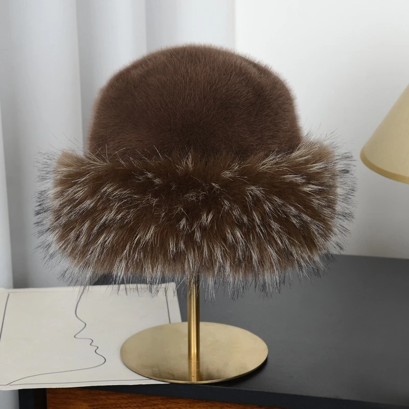 Faux Fur Mongolian Hat for Women Color Tip Plush Warm Winter Ear Flap Hat Soft Outdoor Ski Cap