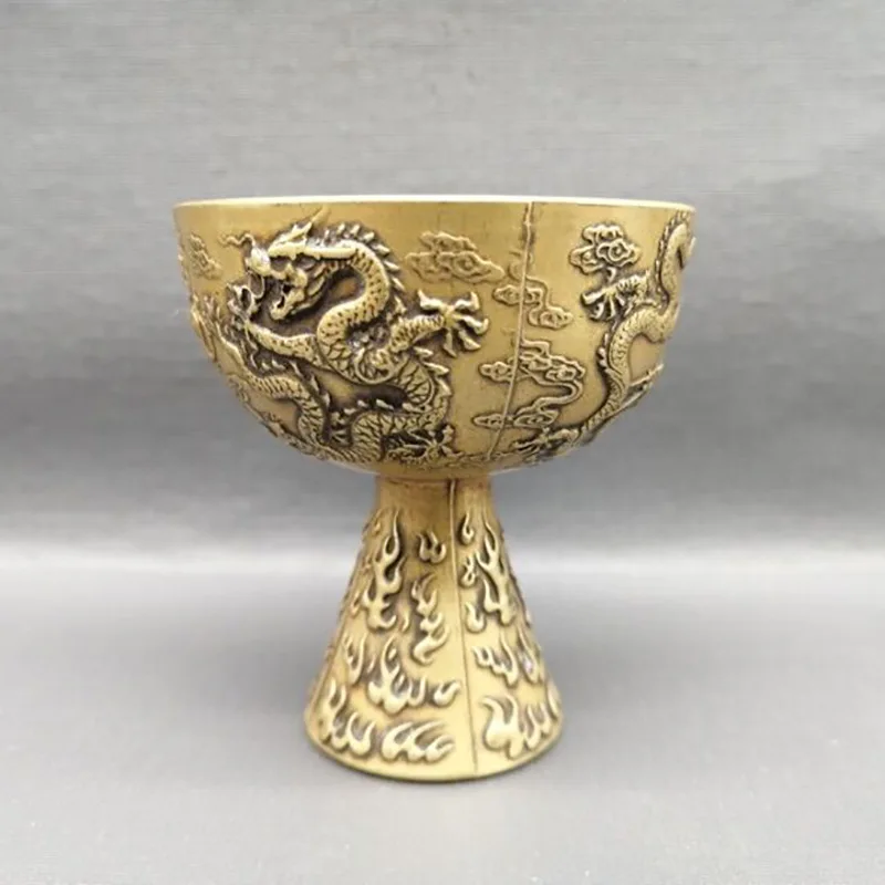 

Collectible home decor item, vintage brass dragon wine cup, decorative craft gift