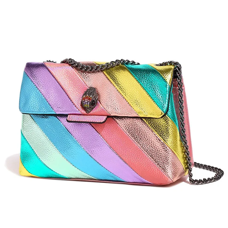 Kurt Geiger Luxury Designer Shoulder Bag 2024 New Women\'s Bag Colorful Spliced Chain Crossbody handbag Rainbow Eagle Head Bag