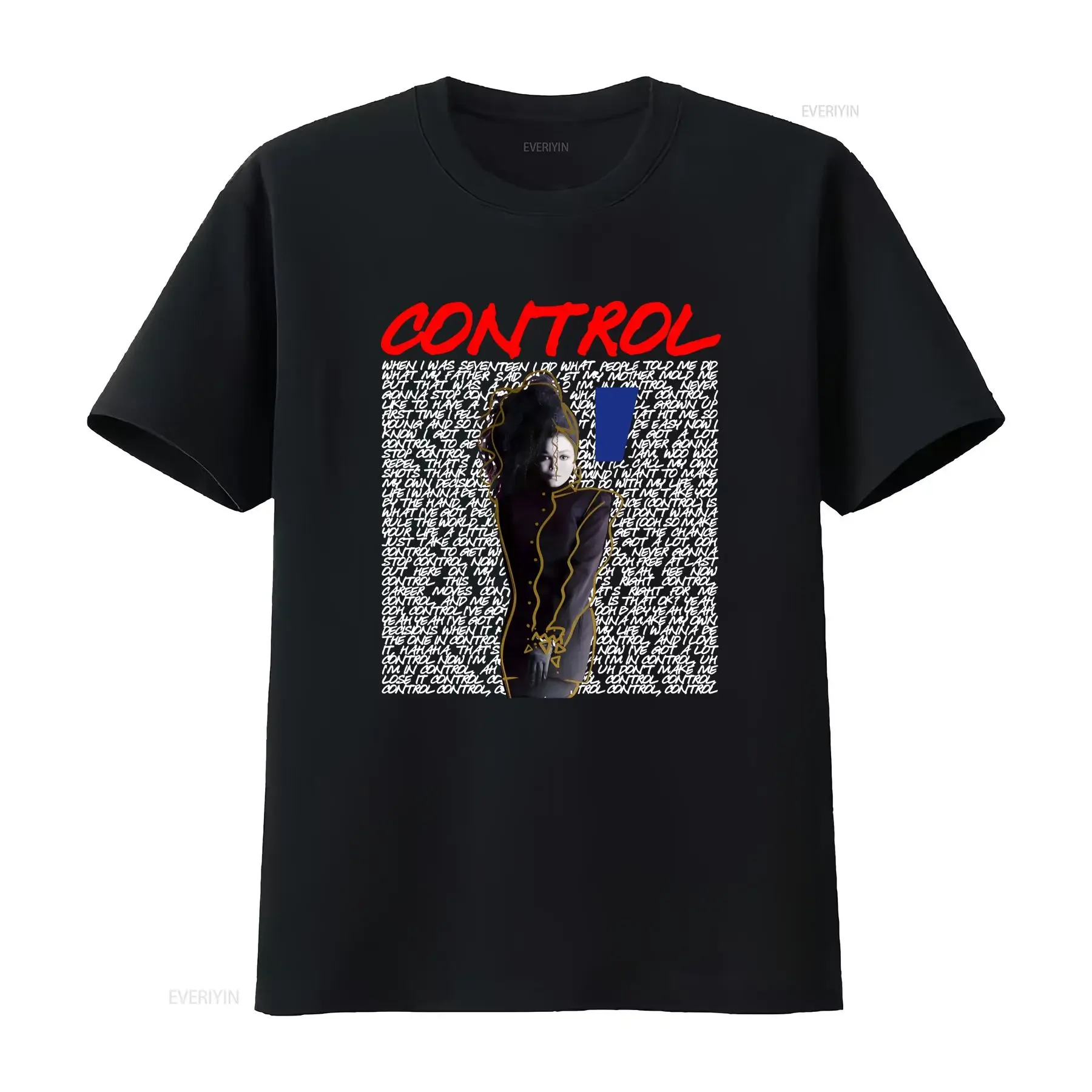 تي شيرت جانيت جاكسون كونترول بورتريه غنائي عتيق مغسول كاجوال متعدد الاستخدامات مريح وممتد ملابس مصممة ملابس الشارع