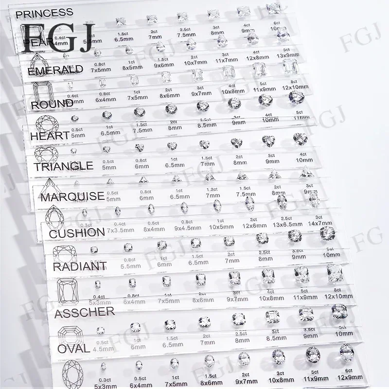 

Hot Sale Tool Cubic Zirconia Heart Shape Customize Comparison Chart Diamond Carat Set Ring Size Reference for Jewelry Making DIY
